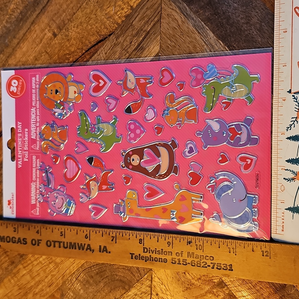 Valentine's Day Foil Stickers Sticker Sheet Sealed Animals Hearts